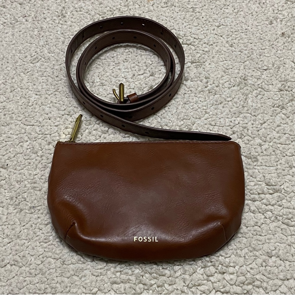 Fossil Presley Leather Belt Bag Brown W/ Belt Hobo EUC